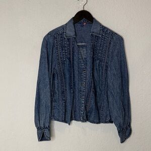 Denim Button-Up V neck tunic Shirt small
